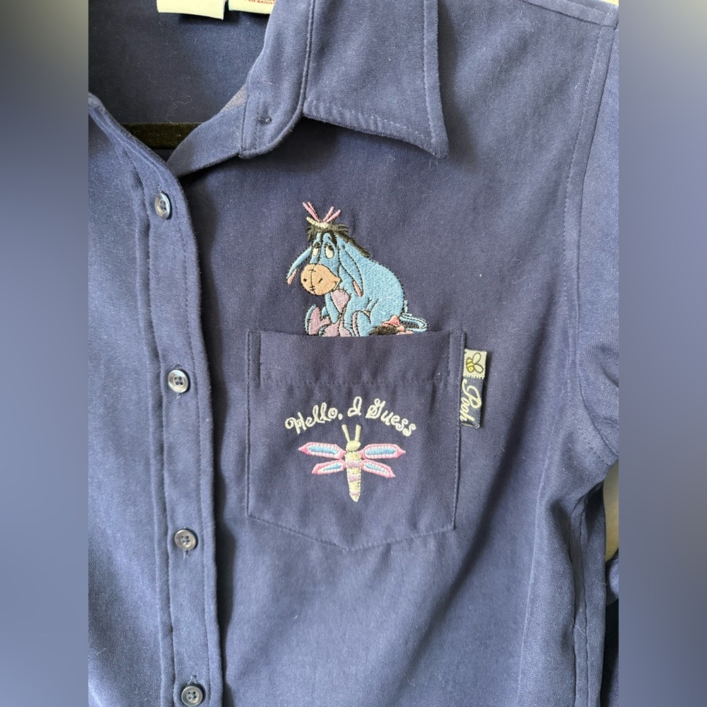 Vintage Disney Eeyore Navy Embroidered Y2K Button-Up Shirt S - Picture 4 of 11